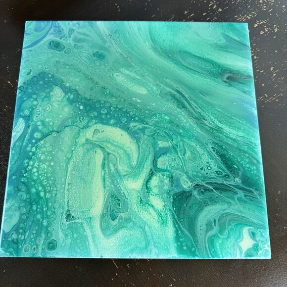 Original Signed Painting Artwork On Wooden Frame Green Abstract Laurie Laskowski - Picture 4 of 6